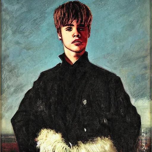 Prompt: justin bieber in the style of the desperate man by gustave courbet