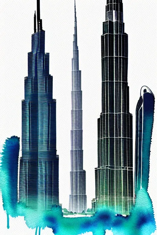 Image similar to minimalist watercolor art of burj khalifa, illustration, vector art