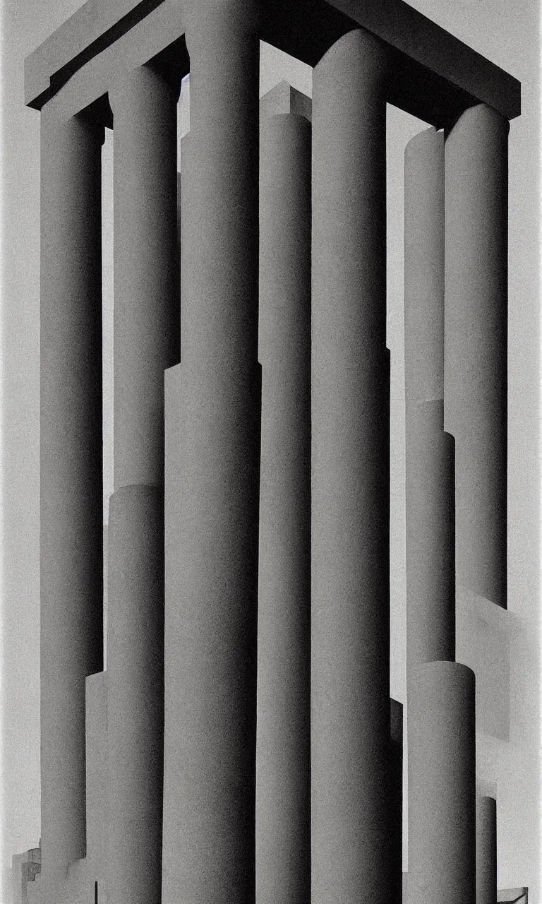 Prompt: surreal greek doric column brutalist spomenik structure, Bauhaus Poster by Richard Corben by René Magritte, surrealism