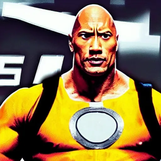 Prompt: dwayne the rock johnson cosplaying as saitama of one punch man, realistic