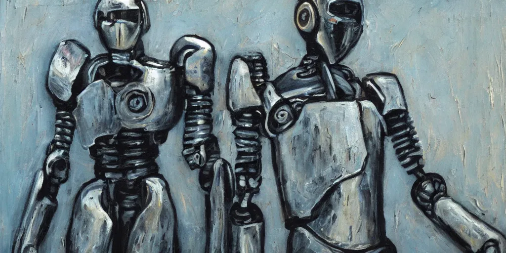 Image similar to realistic robot real steel in the scream painting