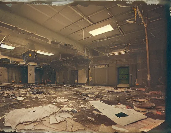 Image similar to kodak portra 4 0 0, wetplate, 8 k, shot of a highly detailed helium medium size room with figure film still 1 9 9 2 industrial chaos terror