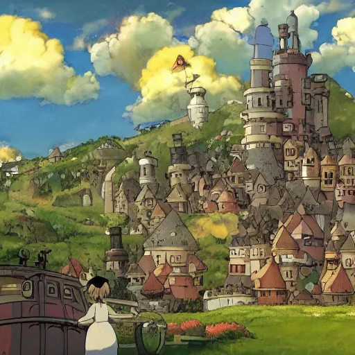 Prompt: Howl's Moving Castle, Studio Ghibli, desktop background