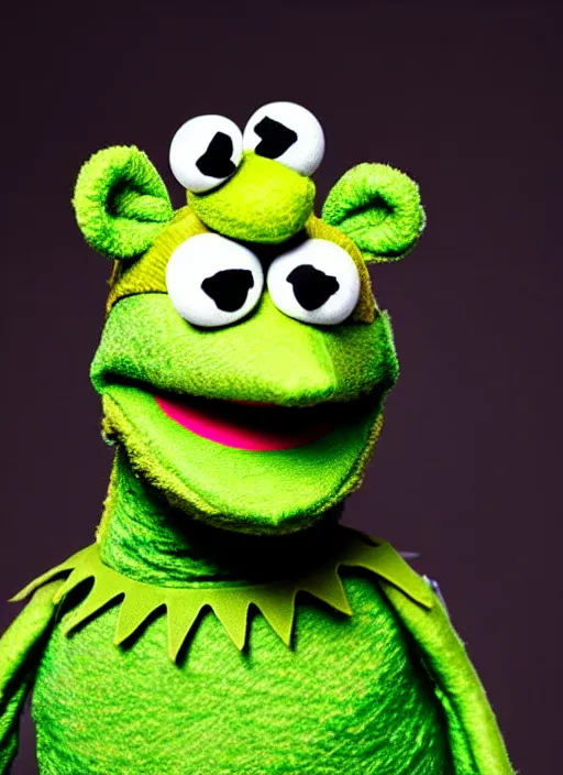 Image similar to studio portrait still of muppet!!!!! loki!!!!!! from avengers infinity war as a muppet muppet as a muppet, 8 k, studio lighting, key light,