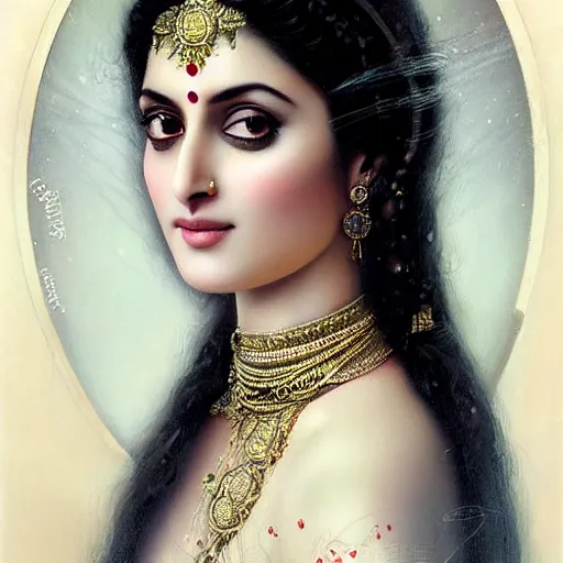 Image similar to beautiful young sridevi portrait by tom bagshaw