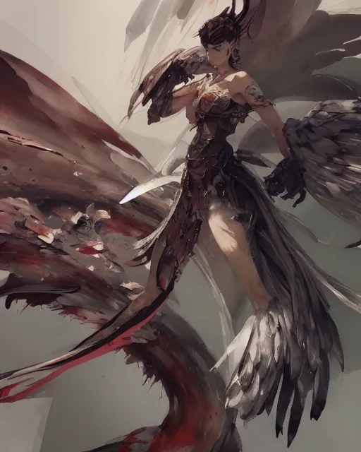 Image similar to concept art of winged, highly detailed painting by dustin nguyen, akihiko yoshida, greg tocchini, 4 k, trending on artstation, 8 k