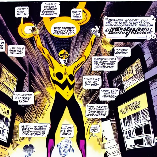 Image similar to A splash panel by Alan Moore for Watchmen