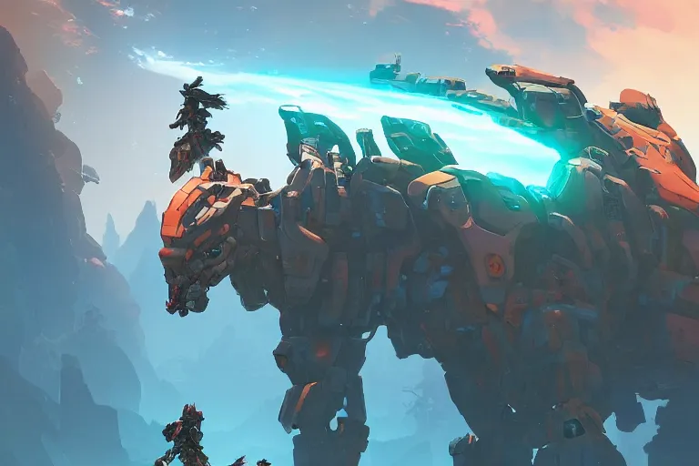 Image similar to rockbreaker machine mecha animal beast robot of horizon forbidden west horizon zero dawn bioluminiscence, behance hd by jesper ejsing, by rhads, makoto shinkai and lois van baarle, ilya kuvshinov, rossdraws global illumination