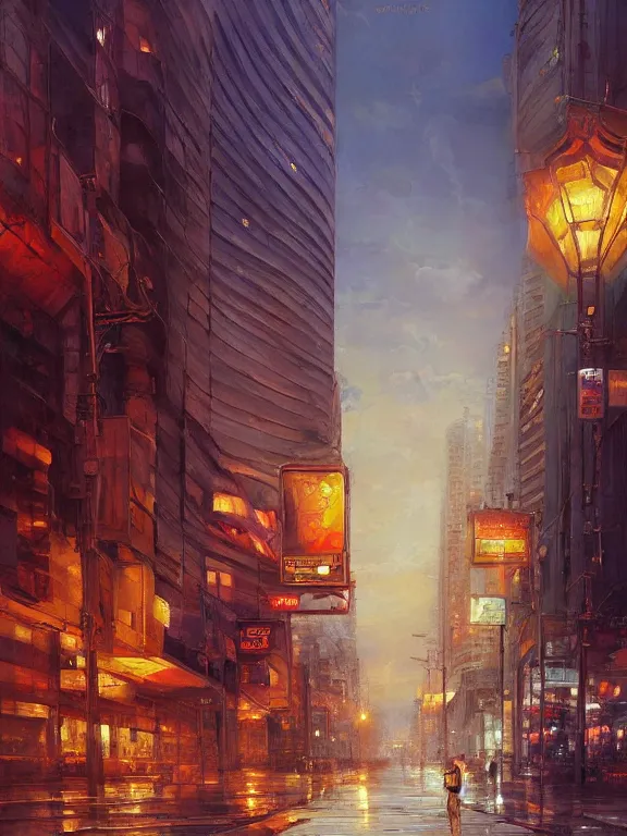 Prompt: Classical oil painting of avenida paulista by Marc Simonetti, beautiful anime, official artwork, stylistic, brush strokes, oil, canvas