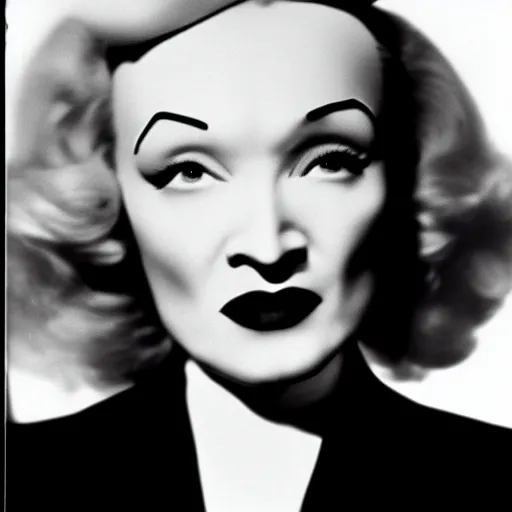 Prompt: iconic fashion photograph of actress marlene dietrich, photographed with hasselblad