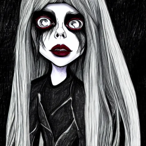 Image similar to drawing of billie eilish in the style of corpse bride