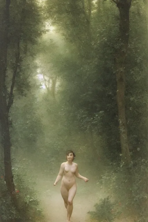 Prompt: runninh through the woods,long exposure, bouguereau