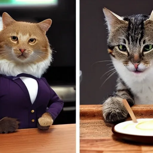 Image similar to anthropomorphic cats competing in masterchef