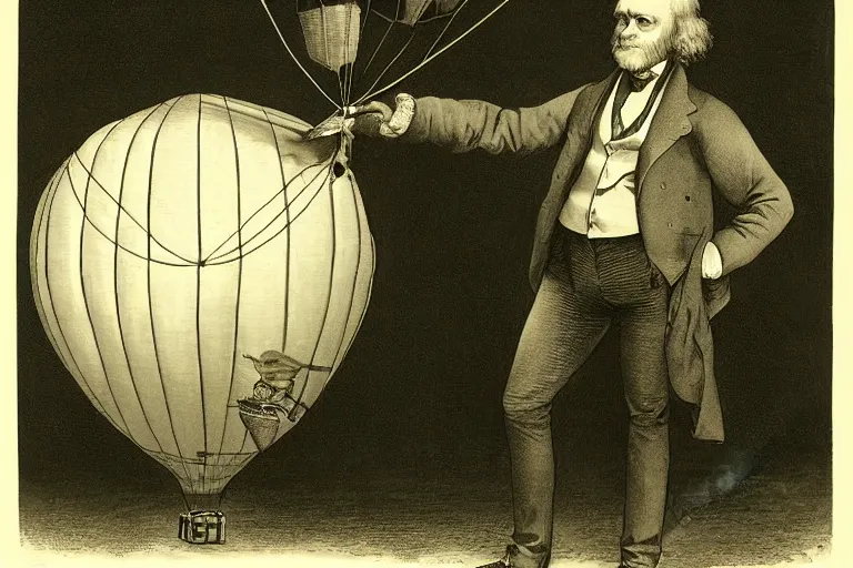 Prompt: Charles Darwin hot air balloon