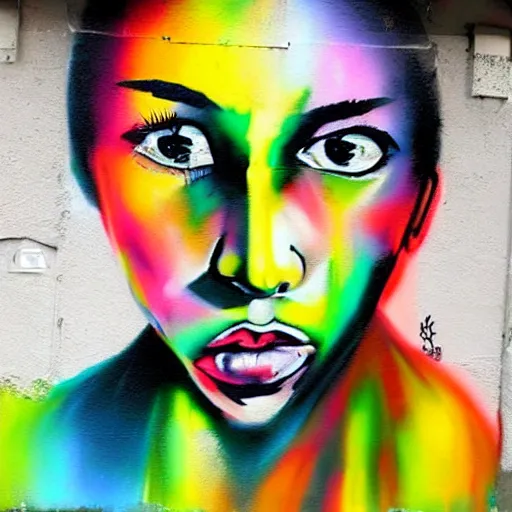 Image similar to a beautiful portrait in the style of spray painted street art