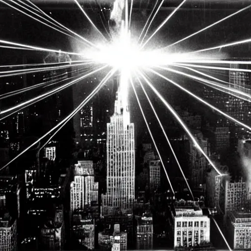 Image similar to laser beam blast destroys new york city 1 9 5 5, archive photo