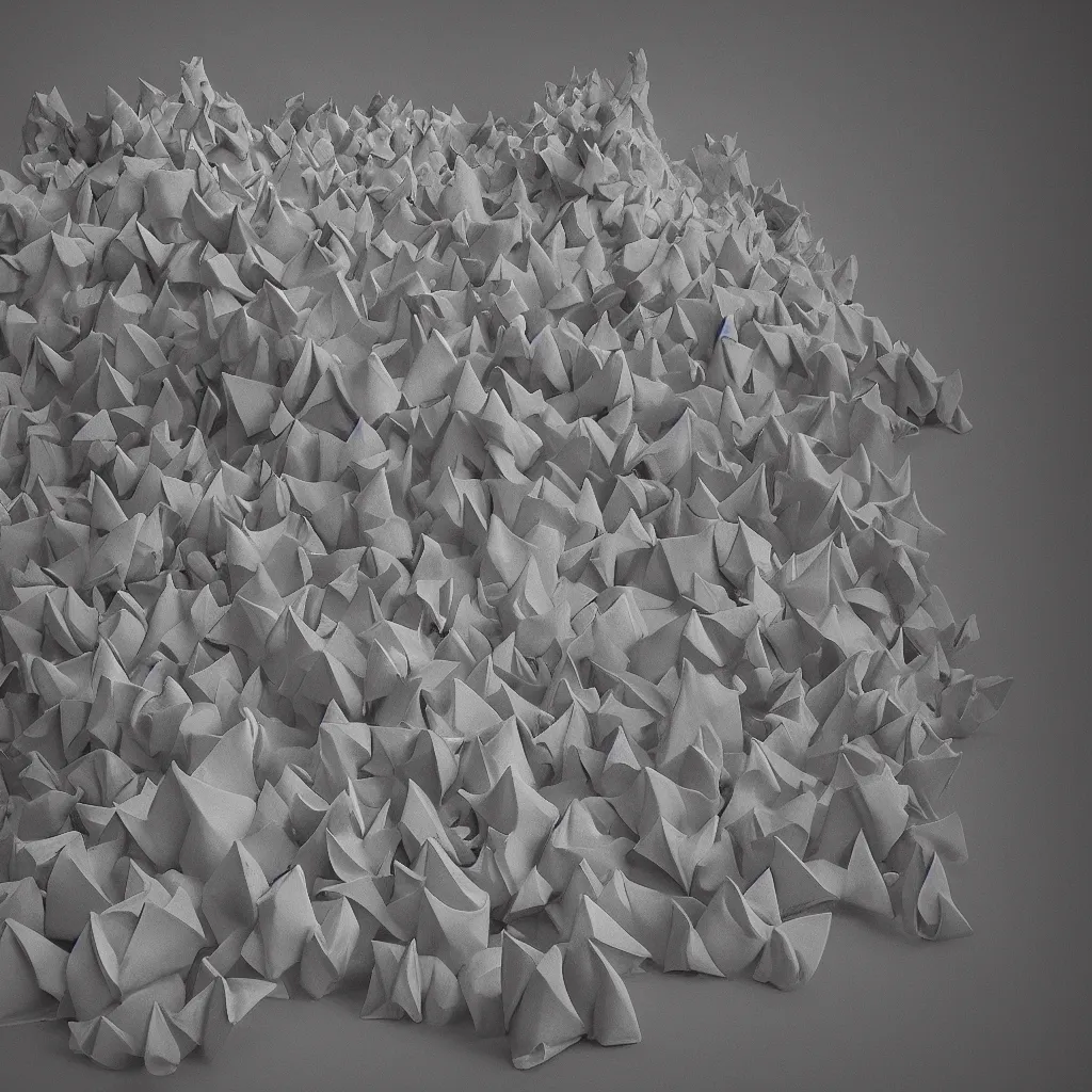 Image similar to photo of a origami hill with origami flowers growing from it, impressive, majestic, very atmospheric, cinematic, stunning, masterpiece, romantic, trending in artstation, very detailed. 4 k