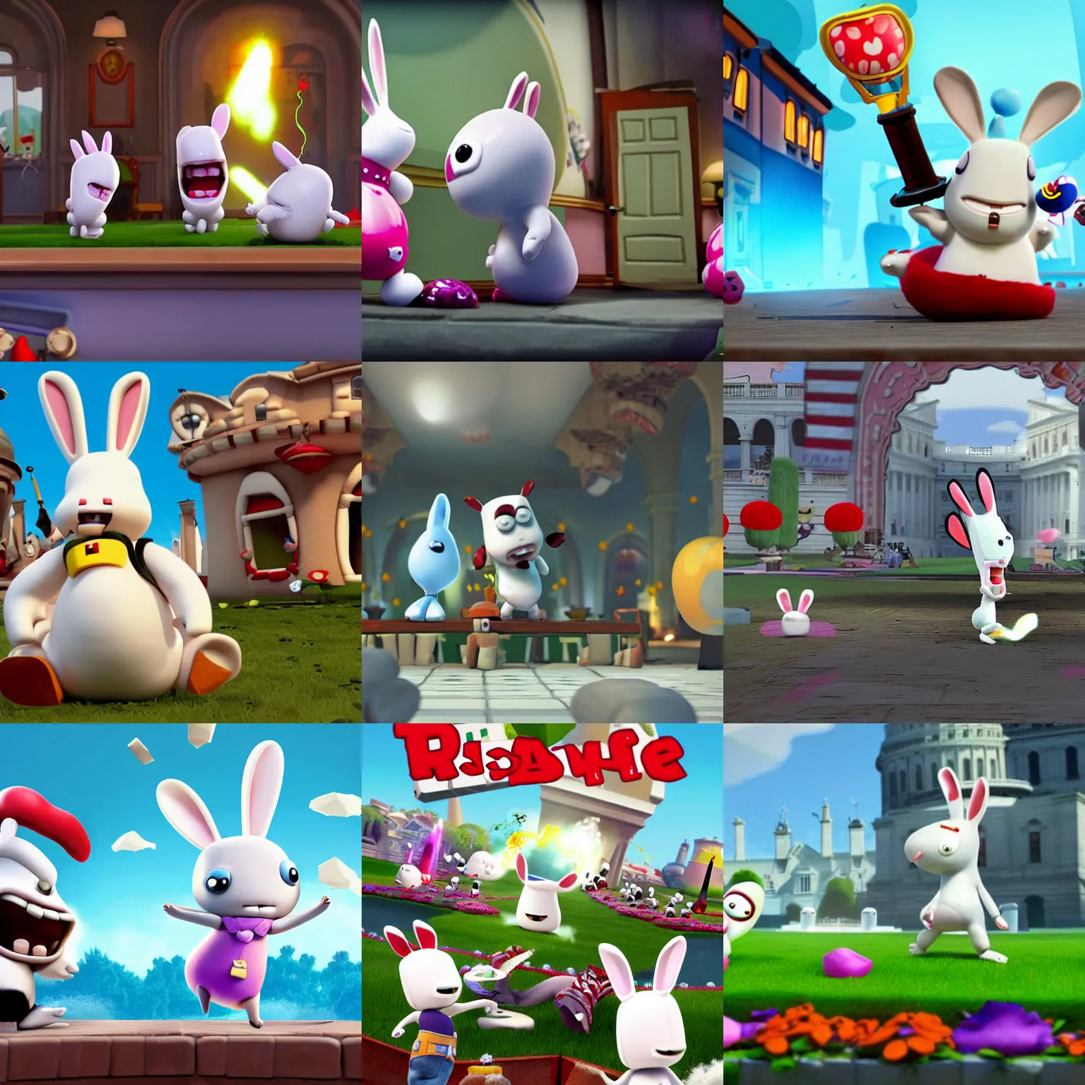 Image similar to rabbids attacking the whitehouse, rayman raving rabbids