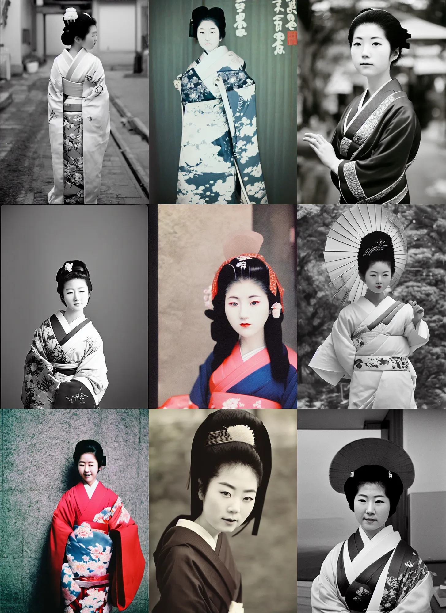 Prompt: Portrait Photograph of a Japanese Geisha Rollei Crossbird Roll Film 127