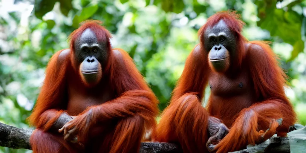 Prompt: an orangutan in the white house giving a press conference, high quality image