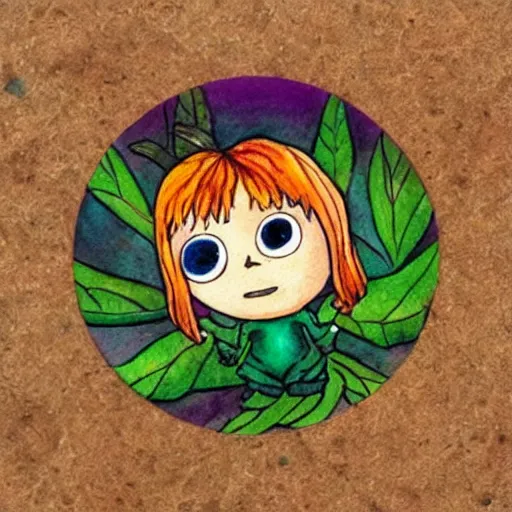 Image similar to cute watercolor colourful mandrake root with big eyes, from harry potter sticker,