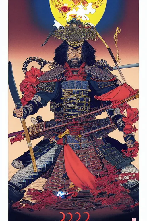 Prompt: poster of joe biden as a samurai, by yoichi hatakenaka, masamune shirow, josan gonzales and dan mumford, ayami kojima, takato yamamoto, barclay shaw, karol bak, yukito kishiro, highly detailed