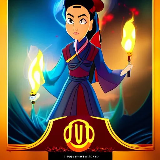 Prompt: poster of Princess Azula in the style of JM Animation, blue fires burning in the background, highly detailed, golden ratio, cinematic lighting