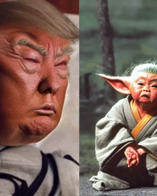 Image similar to Donald Trump as Ronin Ogami Ittō in Lone Wolf and Cub and Baby Yoda as Daigorō, photorealistic, Cinematic, Japanese