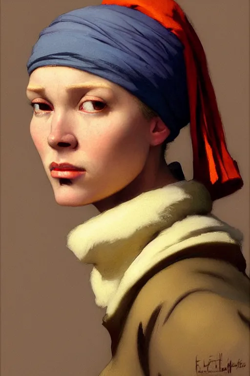 Image similar to full character portrait team fortress 2 video game character art not the girl with the pearl earring character design, painting by gaston bussiere, katsuya terada, nc wyeth, greg rutkowski, craig mullins, vermeer, frank frazetta, mucha, tom of finland, trending on artstation, jeffery catherine jones