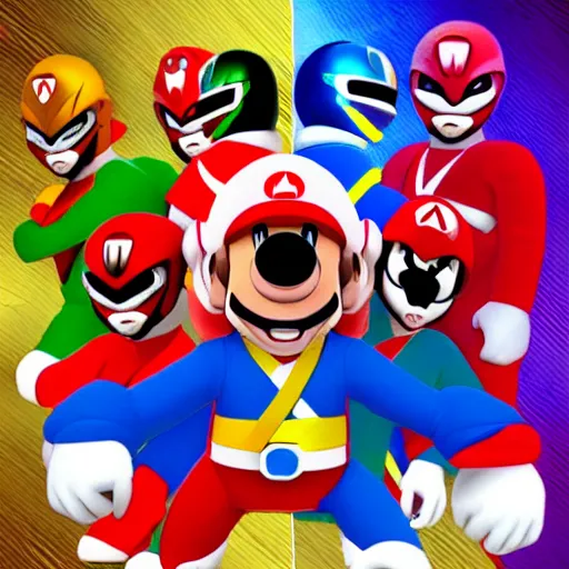 Image similar to power rangers fighting super mario