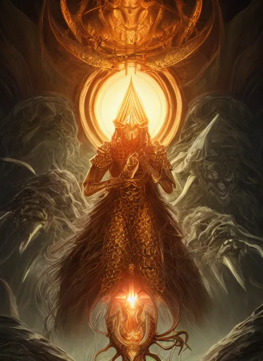 Image similar to hierophant, ultra detailed fantasy, elden ring, realistic, dnd character portrait, full body, dnd, rpg, lotr game design fanart by concept art, behance hd, artstation, deviantart, global illumination radiating a glowing aura global illumination ray tracing hdr render in unreal engine 5