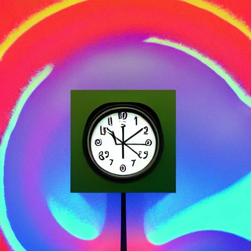 Prompt: a melting clock, psychedelic, trending on ArtstationHQ