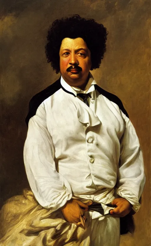 Image similar to Portrait of Alexandre Dumas, oil on canvas, highly detailed, by Delacroix, 8k