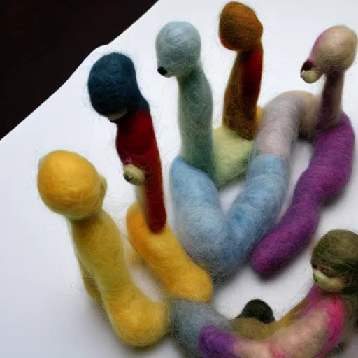 Image similar to photo of a needle - felted human centipede