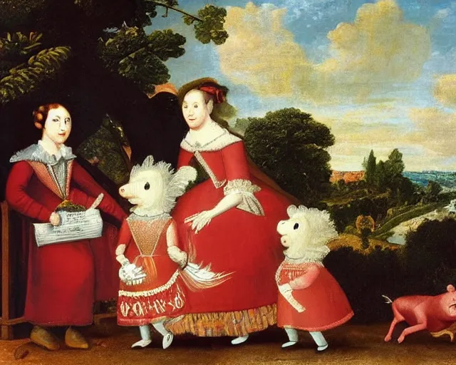 Prompt: a 1 6 0 0 s painting of peppa pig