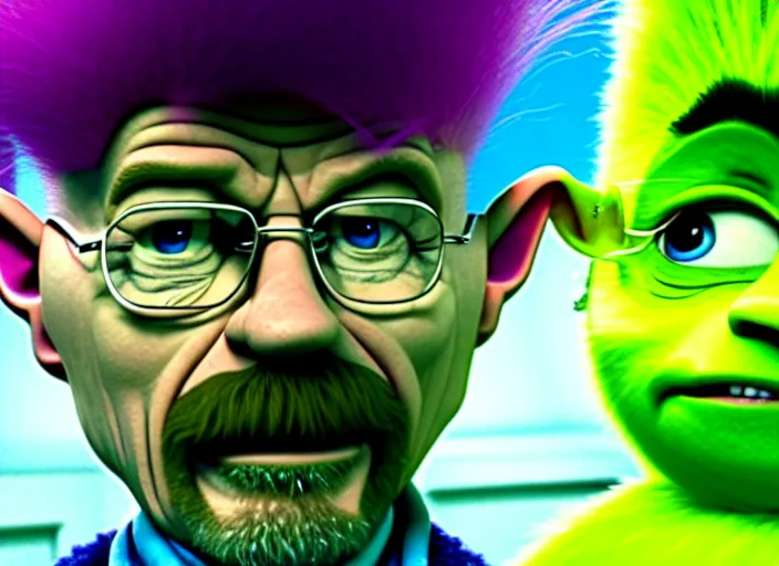 Image similar to film still of walter white as a troll in trolls 2 : world tour movie 2 0 2 0, 8 k, cinematic rule of thirds