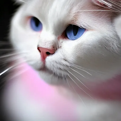 Prompt: a Scottish Fold Cat with pink hair is generating static electricity, Medium shot, wide-angle lens, soft focus, shot on iPhone 6, on Flickr in 2007