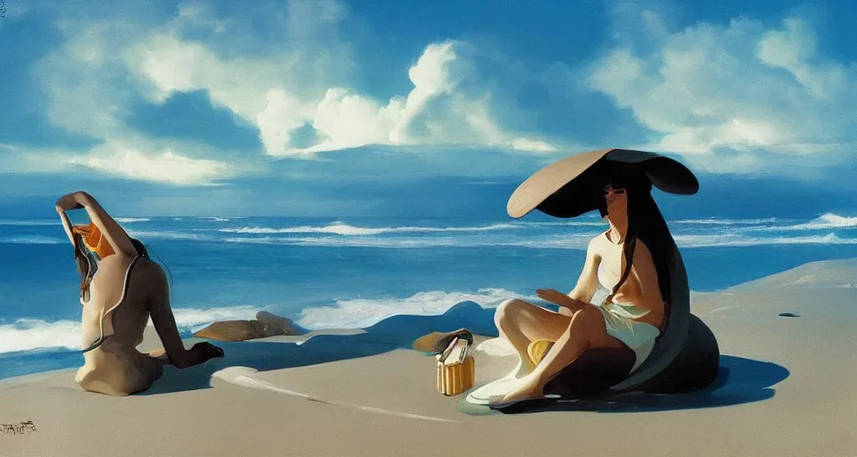 Image similar to clamshell seashell where a hermit girl lives, atmospheric cinematography by syd mead