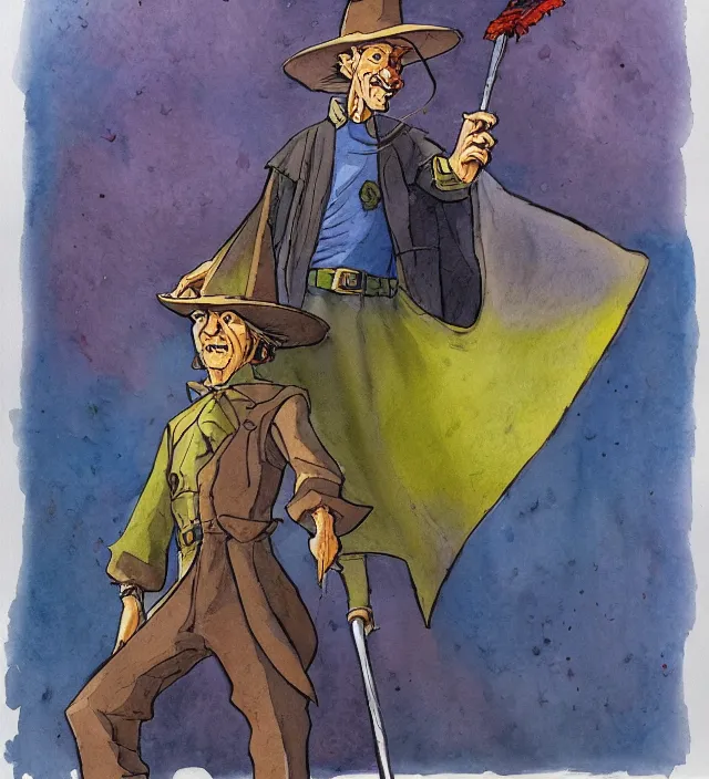 Prompt: a watercolor ink painting of scooby - doo as a wizard / sheriff in the style of jean giraud in the style of moebius trending on artstation deviantart pinterest detailed realistic hd 8 k high resolution