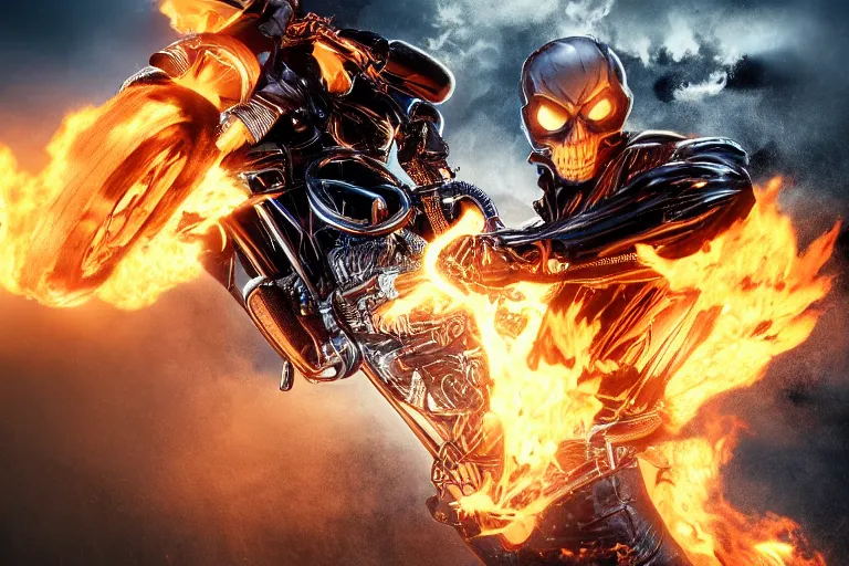 Image similar to Marvel's Ghost Rider, headshot photography, 4K 3D render, desktopography, HD Wallpaper, digital art