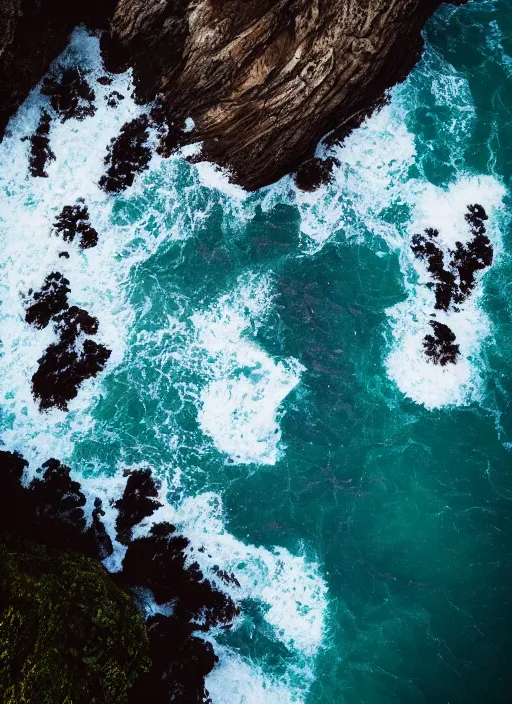 Image similar to a view of the ocean from a cliff, a tilt shift photo by liam wong, unsplash, naturalism, cinematic view, terragen, shot on 7 0 mm