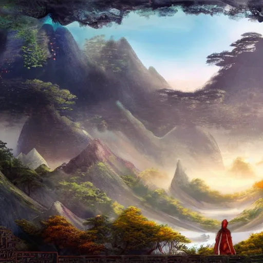 Image similar to a giant xianxia landscape, fantasy, HD.