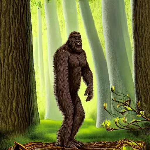 Prompt: bigfoot praying at a forest alter Frank Frazzetta