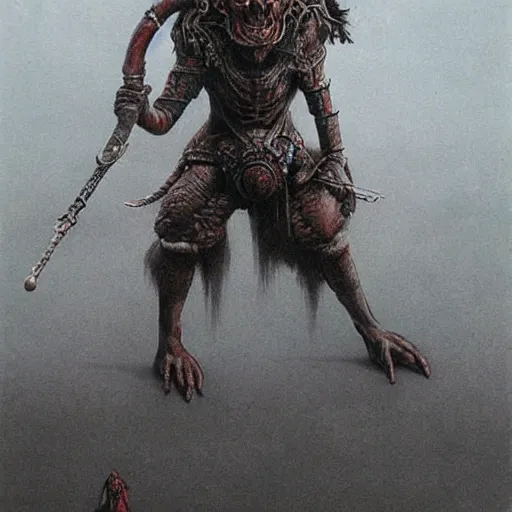 Image similar to mongolian goblin warrior concept, beksinski