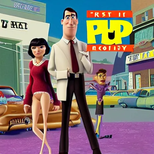 Image similar to First still from Pixar film Pulp their first adult film based on Pulp Fiction