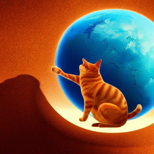 Prompt: professional digital art of a cat playing with Earth in the shape of a big marble, highly detailed, HD, 8K