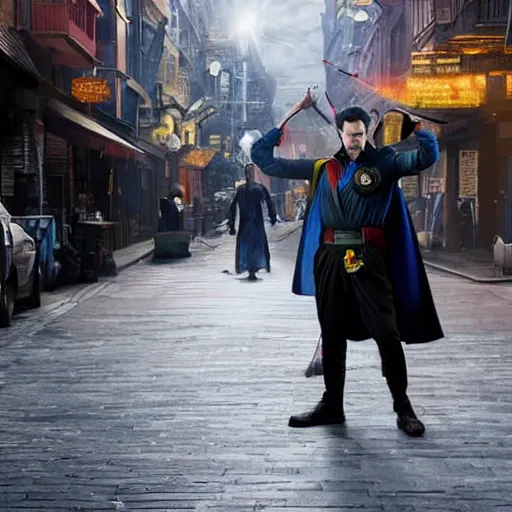 Prompt: Doctor Strange as a sweeper on street