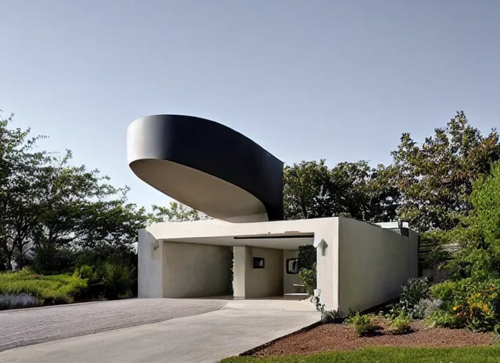 Prompt: a surrealist house design that makes no sense, peaceful suburban scene