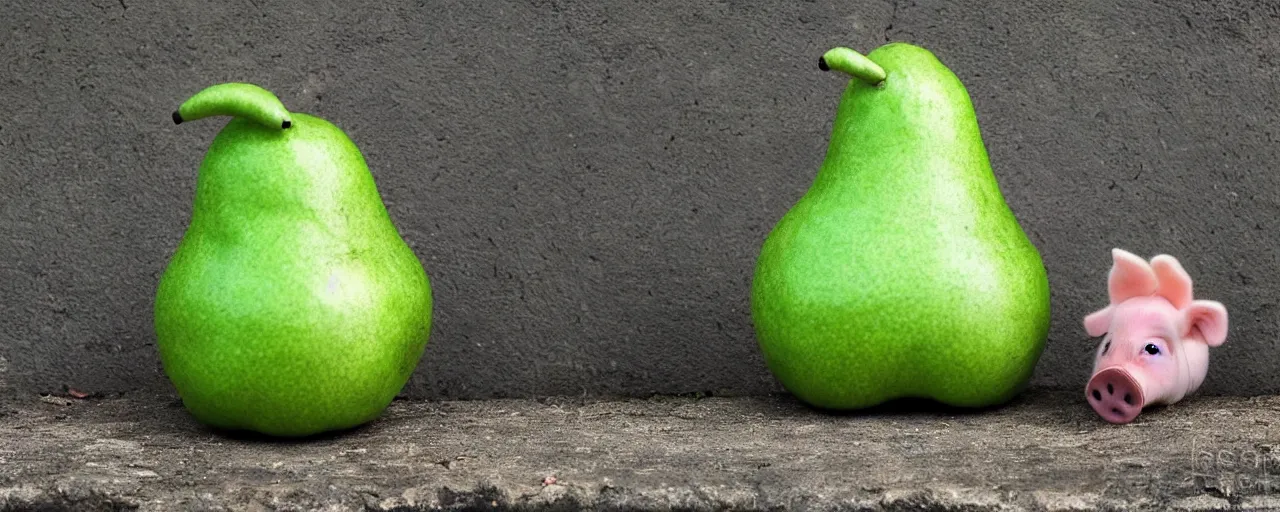 Prompt: a cute green pear animal with hooves and a pig nose; nature photography