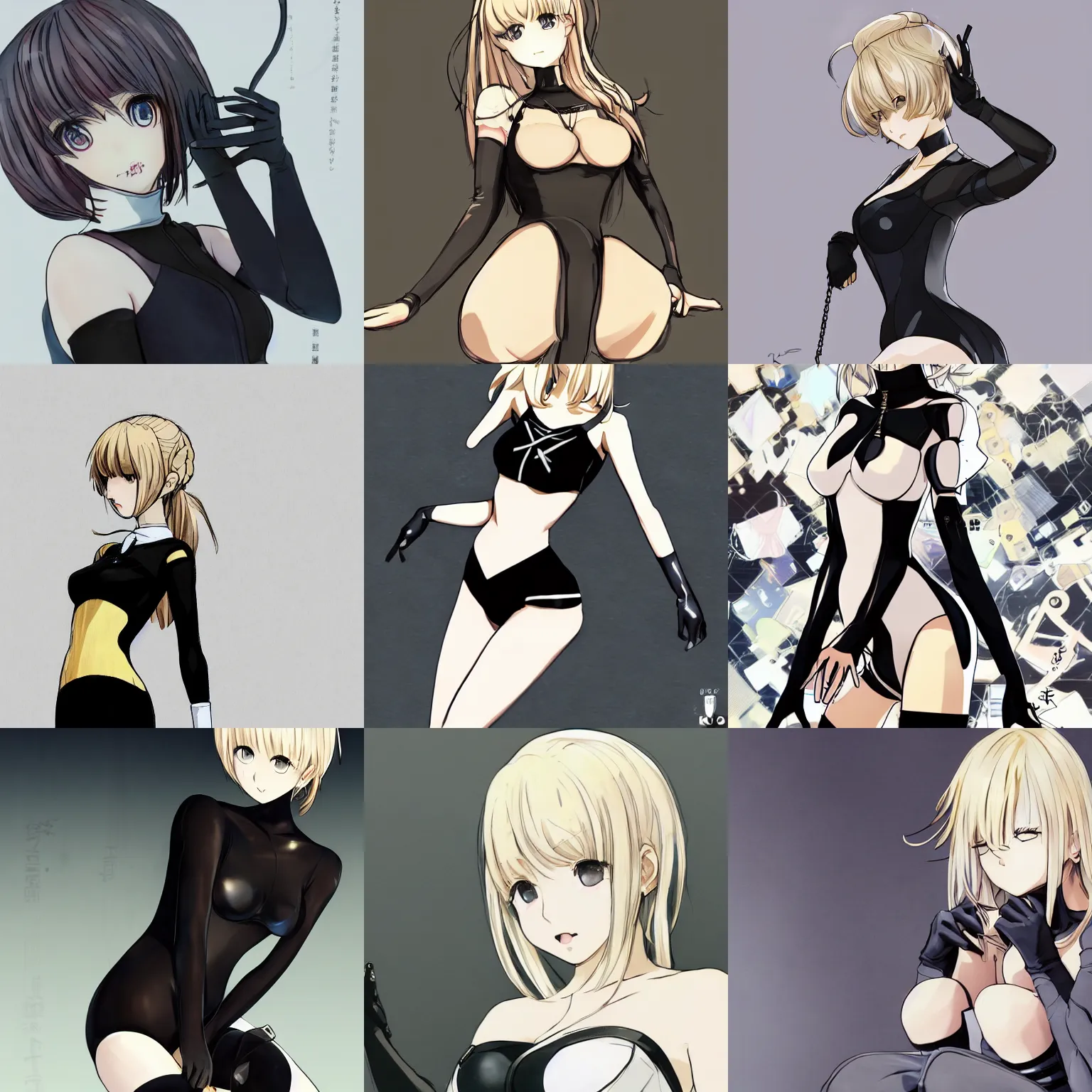 Prompt: Worksafe. Pixiv manga sketch Illustration,Cytus deemo,close-up blonde princess posing in empty photo studio,wearing black leotard,black gloves,pendant,thigh highs.Accurately shaped face, contour lines.Anime style at Pixiv,Danbooru and ArtStation,by krenz cushart,makoto shinkai,tony taka,ilya kuvshinov,shirow masamune,8K HD,clean image,very sharp,high contrast,bokeh